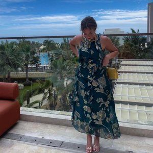 Anthropologie Delfi Collective Ruffled Halter Dress Size M Turquoise